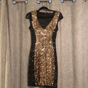 French Connection Gold & Black Sequin Dress